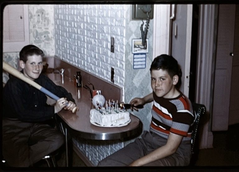 Ch. 4, 12,15, 16: Richie, the instigator of endless pranks, threatens to blow out my 8th birthday candles with Mickey Mantle baseball bat