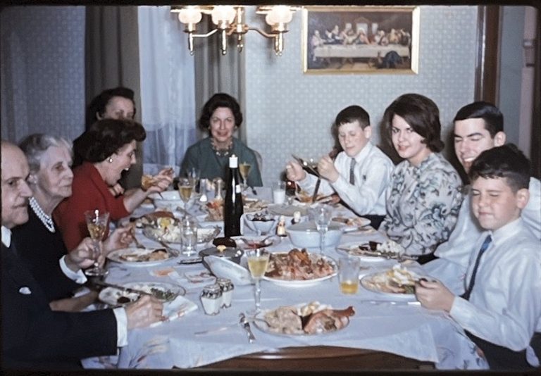 Ch. 9: Attendees at The Last Supper join us above the family supper table where Dad broke down when Grandma (on left) died